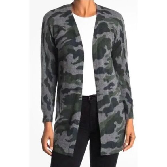 Magaschoni Cashmere Camouflage Print Long Cardigan NWT Size Medium - Picture 1 of 6